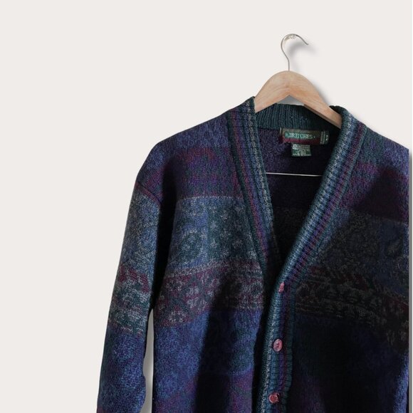 Vintage 100% Soft Wool Grandpa Sweater | Vintage Cardigan Grandpa - Picture 4 of 5